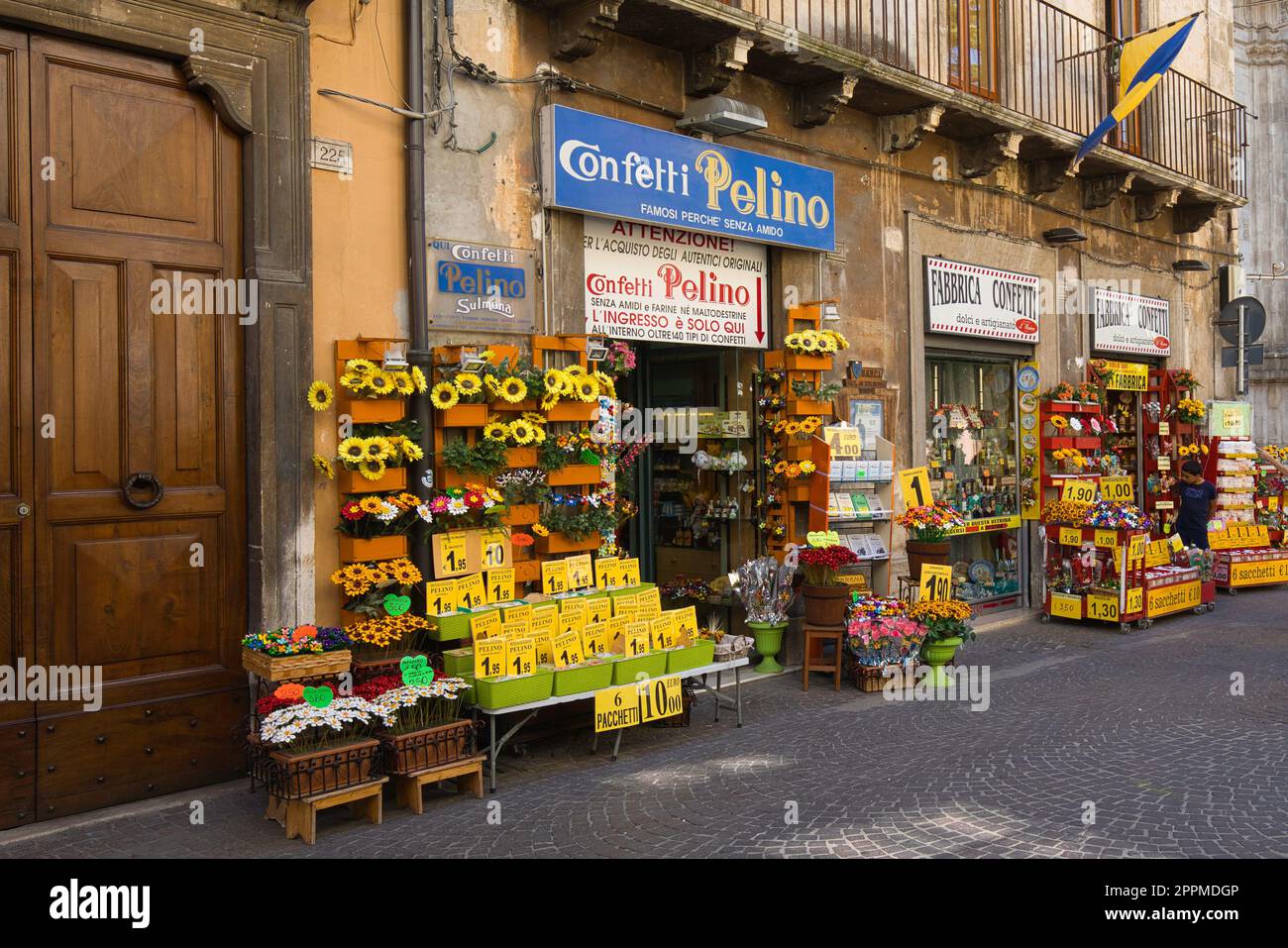 Sulmona, L`Aquila, Italy - 25 August 2022: A store selling Confetto di Sulmona, a typical sweet speciality of the city of Sulmona in Italy. Stock Photo